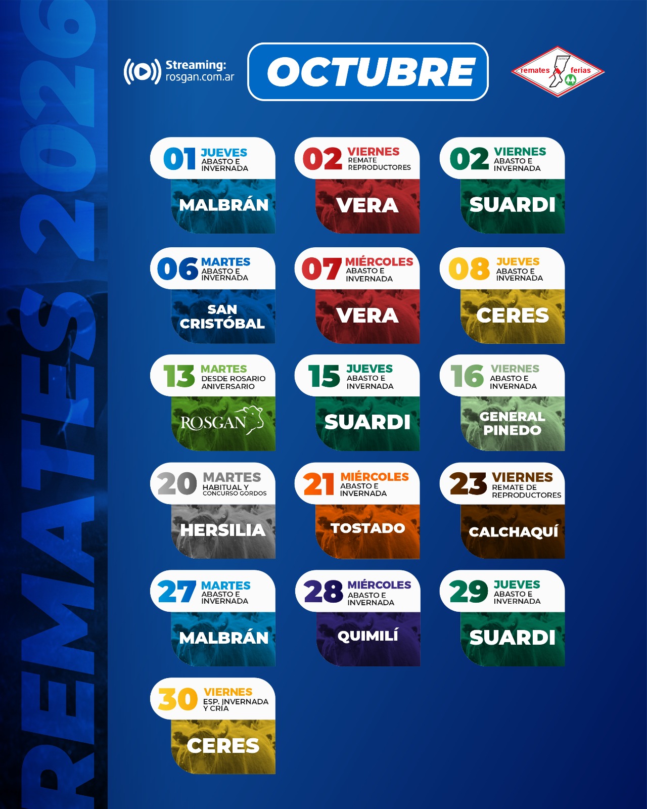 Cartelera de remates del mes